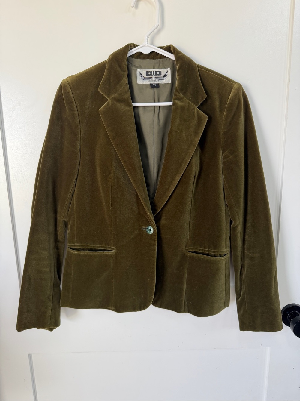 Olive Green Velvet Blazer - Women's Tomboy Blazer 70s 80s ATB fits M